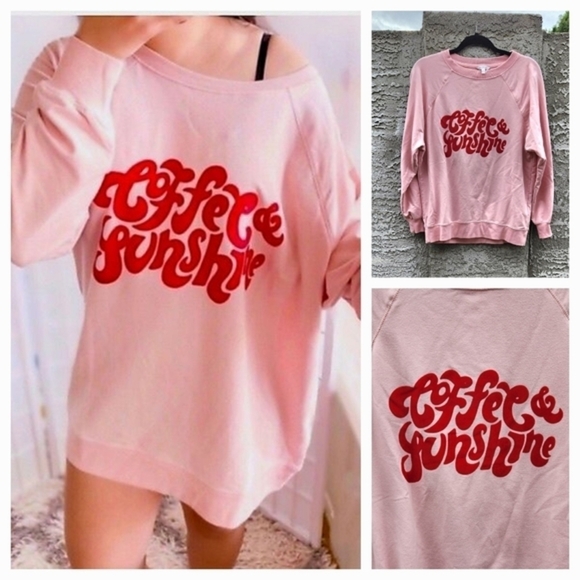 Wildfox Coffee & Sunshine‎ oversized boyfriend pullover red & pink sweatshirt - Picture 3 of 8